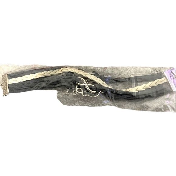 Light Gray and White Skull with Music Note Multi Strand String Bracelet - Picture 3 of 3